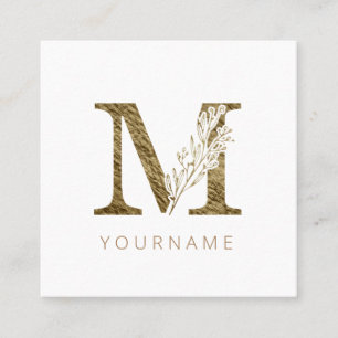 Floral Monogram M Elegant Gold Foliage Vierkante Visitekaartje