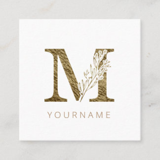 Floral Monogram M Elegant Gold Foliage Vierkante Visitekaartje