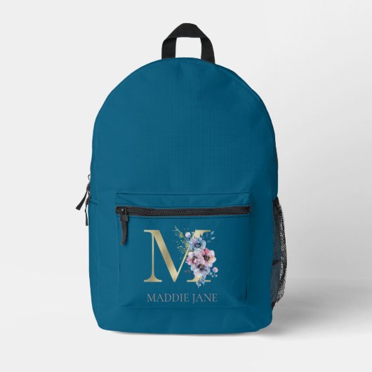 Floral Monogram M Name Bedrukte Rugzak (Voorkant)