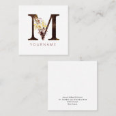 Floral Monogram M Rich Autumn Foliage Vierkante Visitekaartje (Voorkant / Achterkant)
