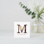 Floral Monogram M Rich Autumn Foliage Vierkante Visitekaartje (Staand voorkant)