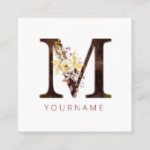 Floral Monogram M Rich Autumn Foliage Vierkante Visitekaartje (Voorkant)