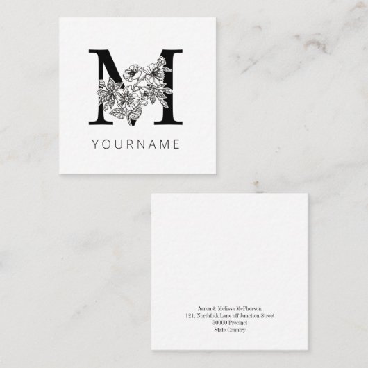 Floral Monogram M Sakura Cherry Blossom Vierkante Visitekaartje (Voorkant / Achterkant)