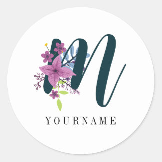 Floral Monogram M Wilde Bloem Burst Ronde Sticker
