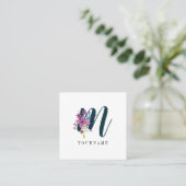 Floral Monogram M Wilde Bloem Burst Vierkante Visitekaartje (Staand voorkant)