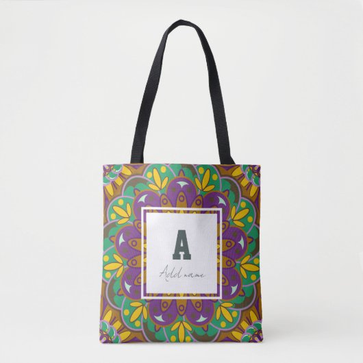 Floral Monogram Mandala Aangepaste naam Tote Bag (Voorkant)