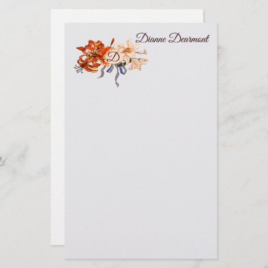 Floral Monogram met uw keuze uit letters Briefpapier (Voorkant / Achterkant)