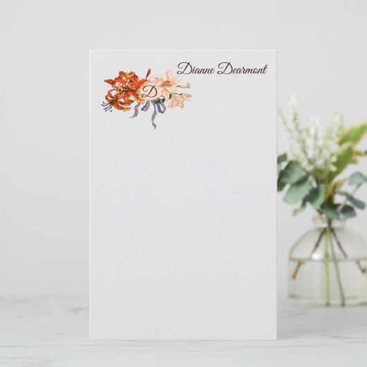 Floral Monogram met uw keuze uit letters Briefpapier (Staand voorkant)