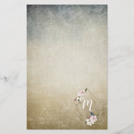 Floral Monogram met vogels Briefpapier (Voorkant)