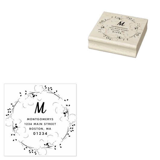 Floral Monogram Modern Script Retouradres Rubberstempel (Gestempeld)