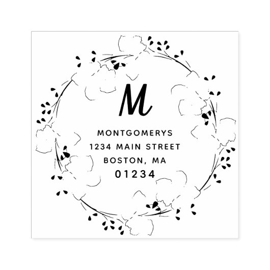 Floral Monogram Modern Script Retouradres Rubberstempel (Afrduk)