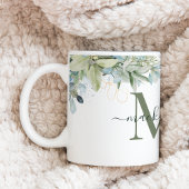 Floral monogram moderne eucalyptus koffiemok