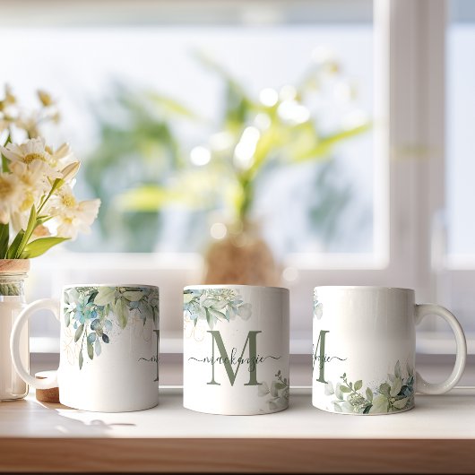 Floral monogram moderne eucalyptus koffiemok