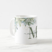 Floral monogram moderne eucalyptus koffiemok (Voorkant links)
