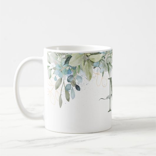Floral monogram moderne eucalyptus koffiemok (Links)