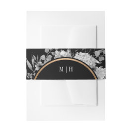 Floral Monogram moderne zwarte en witte Waterverf Uitnodigingen Wikkel