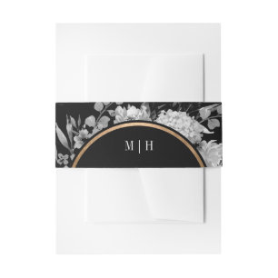 Floral Monogram moderne zwarte en witte Waterverf Uitnodigingen Wikkel