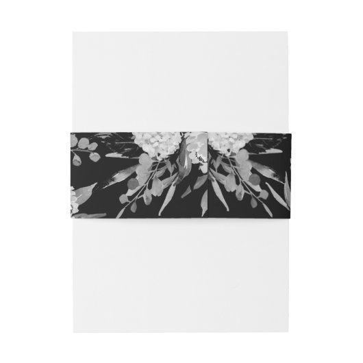 Floral Monogram moderne zwarte en witte Waterverf Uitnodigingen Wikkel (Achterkant Voorbeeld)