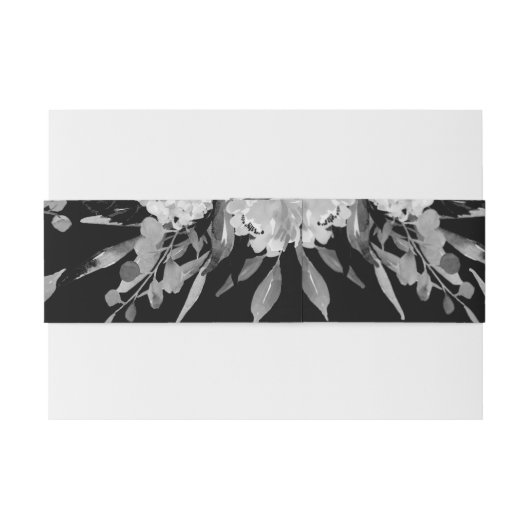 Floral Monogram moderne zwarte en witte Waterverf Uitnodigingen Wikkel (Achterkant Voorbeeld)