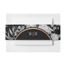 Floral Monogram moderne zwarte en witte Waterverf Uitnodigingen Wikkel