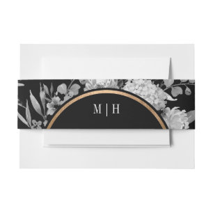 Floral Monogram moderne zwarte en witte Waterverf Uitnodigingen Wikkel