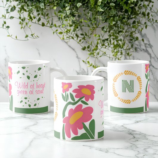 Floral Monogram Mok - Wild at Heart, Groen bij Sou