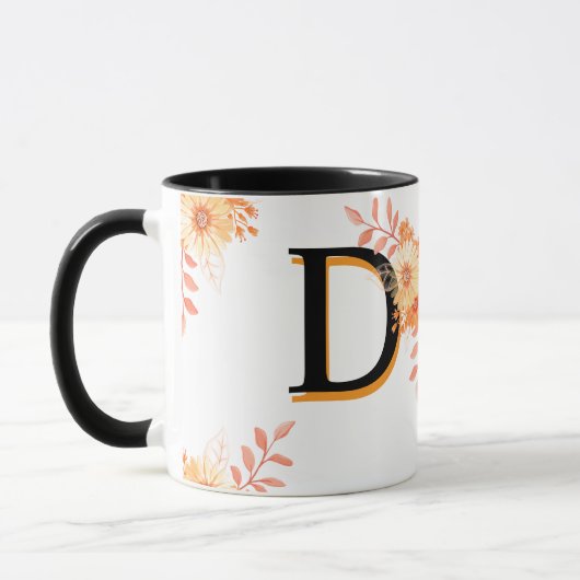 Floral Monogram Mug – Elegant Letter D  Coffee Cup Mok (Links)