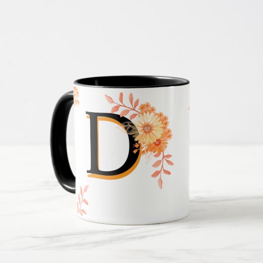 Floral Monogram Mug – Elegant Letter D  Coffee Cup Mok (Voorkant links)