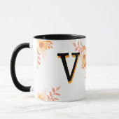Floral Monogram Mug –Elegant Letter V-writ u name Mok (Links)