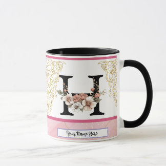 Floral Monogram Mug – Letter H Personalized Gift Mok