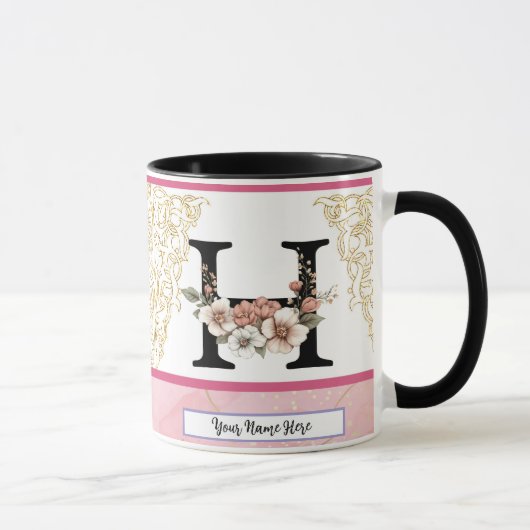 Floral Monogram Mug – Letter H Personalized Gift Mok (Rechts)