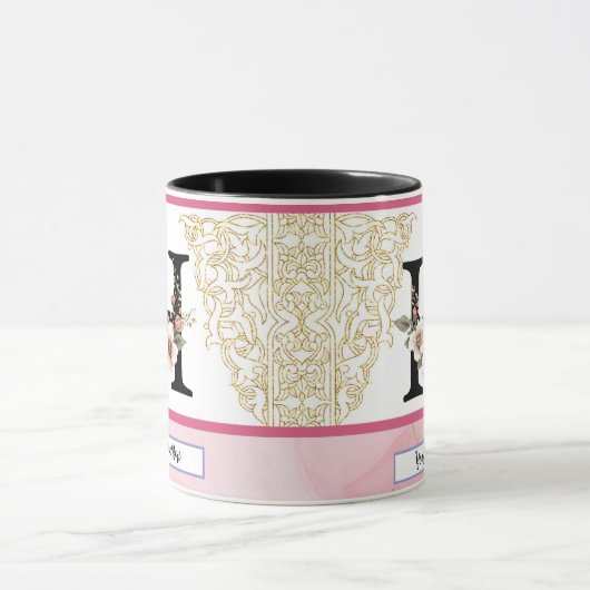 Floral Monogram Mug – Letter H Personalized Gift Mok (Midden)