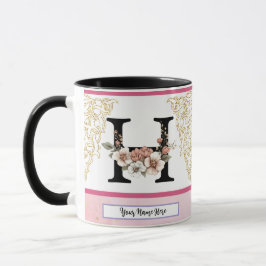 Floral Monogram Mug – Letter H Personalized Gift Mok