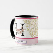 Floral Monogram Mug – Letter H Personalized Gift Mok (Voorkant links)