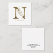 Floral Monogram N Elegant Gold Foliage Vierkante Visitekaartje (Voorkant / Achterkant)