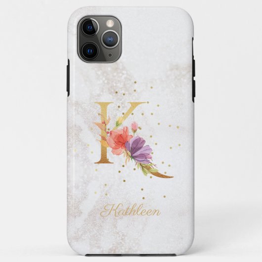 Floral Monogram Naam Initiaal K Letter Personalise Case-Mate iPhone Case (Achterkant)