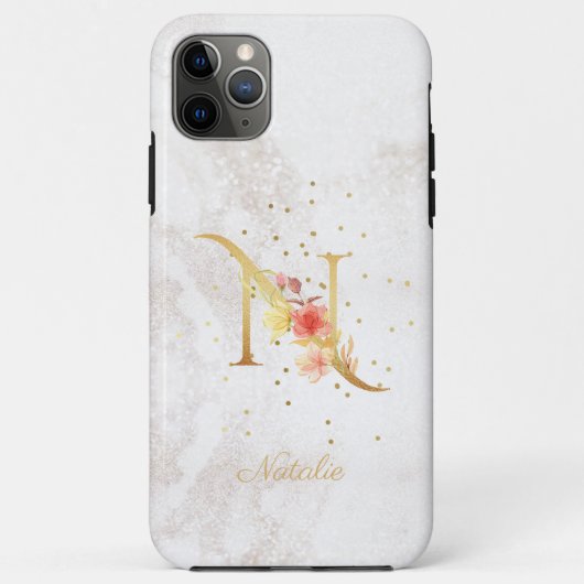 Floral Monogram Naam Initiaal N Letter Personalise Case-Mate iPhone Case (Achterkant)