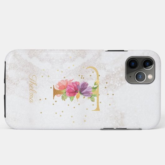 Floral Monogram Naam Initiaal T Letter Personalise Case-Mate iPhone Case (Achterkant (horizontaal))