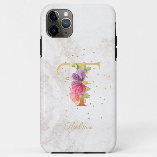 Floral Monogram Naam Initiaal T Letter Personalise Case-Mate iPhone Case (Achterkant)