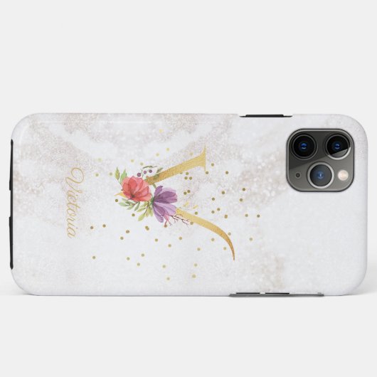 Floral Monogram Naam Initiaal V Letter Personalise Case-Mate iPhone Case (Achterkant (horizontaal))