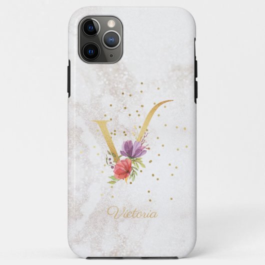 Floral Monogram Naam Initiaal V Letter Personalise Case-Mate iPhone Case (Achterkant)