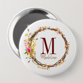 Floral Monogram najaar olievloeistof Ronde Button 4,0 Cm (Voorkant /achterkant)