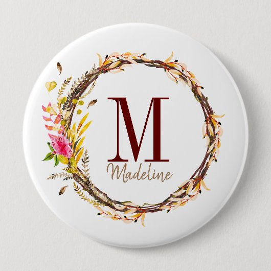 Floral Monogram najaar olievloeistof Ronde Button 4,0 Cm (Voorkant)