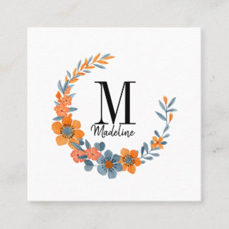Floral Monogram najaar Oranje bloemen Vierkante Visitekaartje