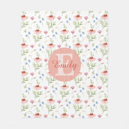 Floral Monogram Name Fleece Blanket For Girls Deken