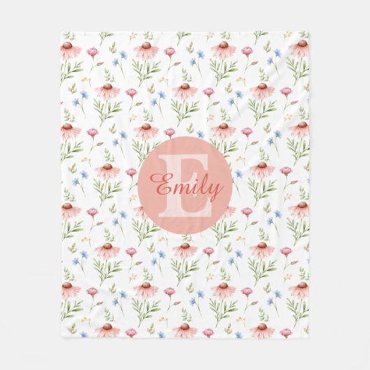 Floral Monogram Name Fleece Blanket For Girls Deken (Voorkant)