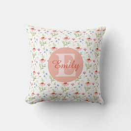 Floral Monogram Name Trow Pillow For Girls Kussen