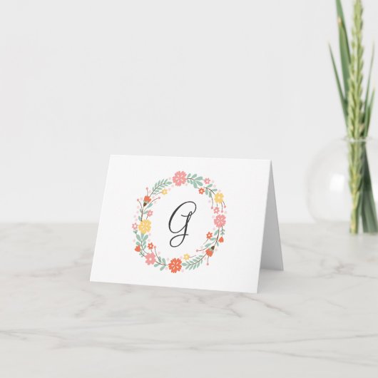 Floral Monogram Note Card Notitiekaartje (Voorkant)