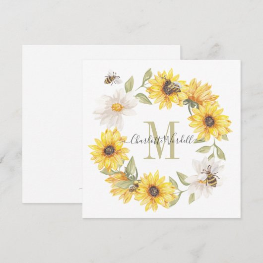 Floral Monogram Note Card Notitiekaartje (Voorkant / Achterkant)