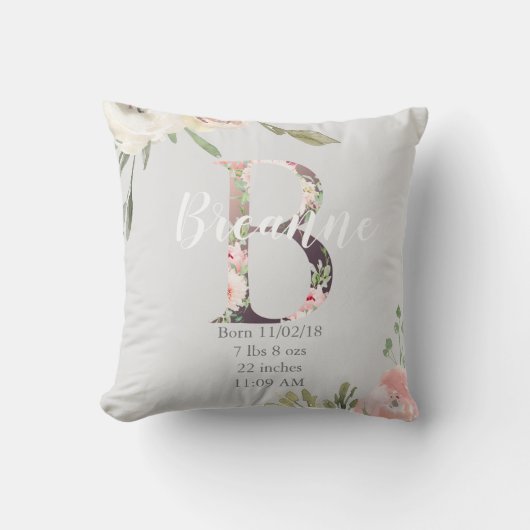 Floral Monogram Nursery Pillow | Brief B Kussen (Voorkant)